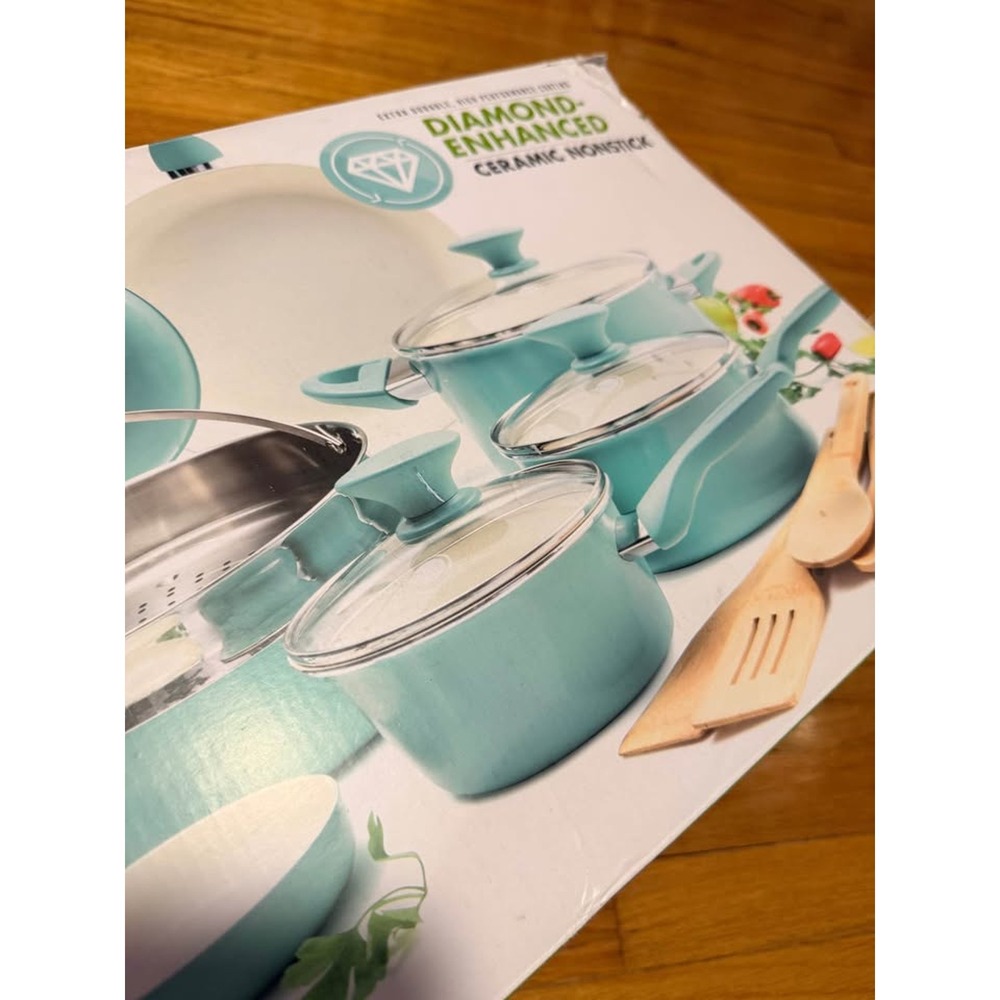 GreenPan Rio Collection 16-Piece Ceramic Nonstick Cookware Set, Turquoise - Picture 3 of 7